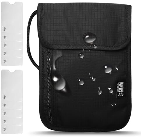 Brustbeutel mit RFID Schutz, Reisegeldbeutel Diebstahlsicher Kleine, Passport Tasche Für Reisen, Brustbeutel Herren Damen für Passport, Kreditkarten, Münzen und Reise Zubehör (Schwarz)