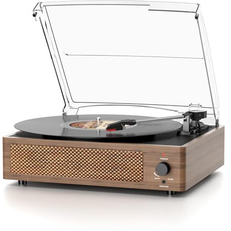 Vinyl Record Player with Speakers Vintage Belt-Driven Turntable for Records Bluetooth Turntable Support 3-Speed, Headphone, RCA Line, AUX-in for LP Vinyl Players Home Decoration Wooden