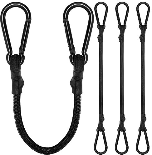 Spanngummi mit Karabiner, Expander mit Karabinerhaken 50cm, Gepäckspanner schwarz 4er Set, 100% Latex Gummispanner für Sonnensegel, Tarpaulins, Garten, Fahrrad, Auto, Ladung