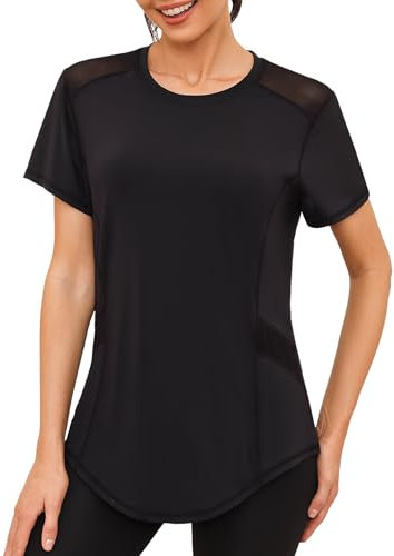 Gyabnw Gym Top Women Yoga Running Workout Tops Sports Tshirt Short Sleeve Clothes Pilates Active Wear Black