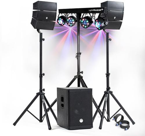 Pack Sono DJ 1000 W completo BM Bmsonic BMS-12-ARRAY-BT Altavoces + SUB 31 cm USB/Bluetooth, cables, iluminación LED Bar Sala de fiestas