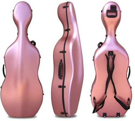 Yinfente kolfiber cellofanfodral 4/4 full storlek inbäddat handtag, hjul, ryggrem bärbar, cello box hårt skal lätt vattentät roséguld