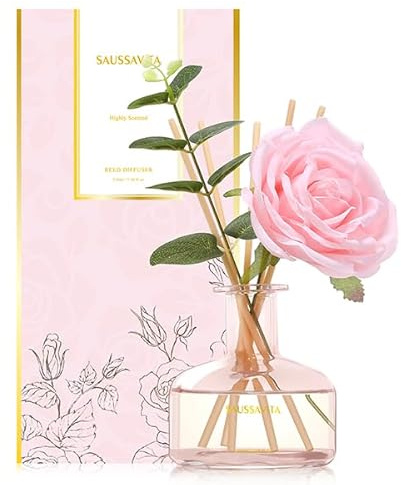 Saussavita Reed Diffusers Set, 210ml Rose Scented Diffuser with 7 Sticks, Home Fragrance Lasts up to 120 Days for Bathroom Bedroom Living Room Decor, Air Fresheners
