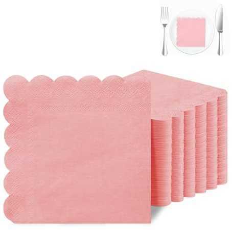 Cocktailservetter, 100 stycken 24 x 24 cm cocktailservetter, vågiga servetter, 2 lager vikta drycksservetter, bröllopsservetter för middag, bröllop, födelsedag, rosa