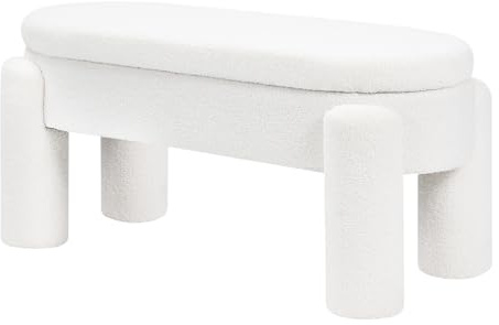 WOLTU Banco Almacenamiento de 114 cm, Banquetas Dormitorio de Tela Polar Teddy, Baul Almacenaje, Banco para Cama Salón Entrada Recibidor, Moderno, Blanco