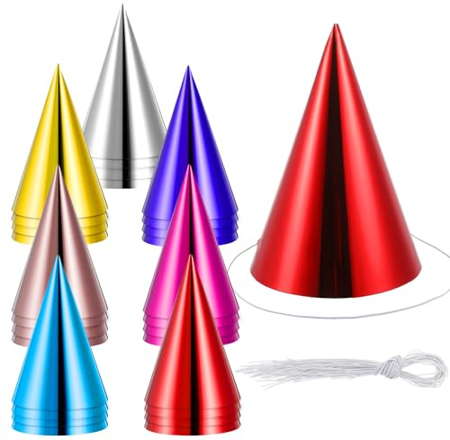 guduling 28-Pack Party Hats for Adults,Colorful Birthday Hats,Small Metallic Foil Cone Hat,Birthday Partys Hat for Adults in 7 Festive Colors, One Size Fits Most Celebration Headwear