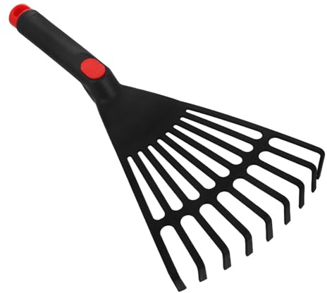 Gatuida Rastrillo Pequeño de Jardín de Plástico Ligero con Mango Corto Ergonómico para Rastrillar Hojas y Trabajos de Jardinería, Herramienta Manual Portátil para Jardín y Huerto, 1 Pieza