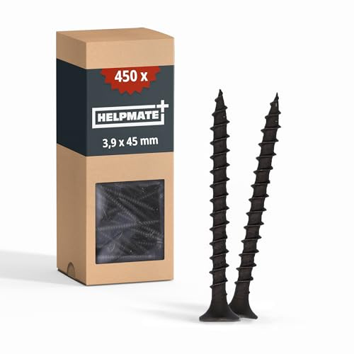 HELPMATE – Tornillos de montaje rápido – rosca gruesa 3,9x45mm – 450 uds. | Para perfiles de madera — fosfatado y con encaje PH2 — cabeza de trompeta para avellanado a ras