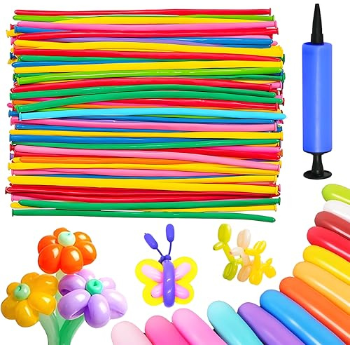 100 Piezas Globos Largos para Globoflexia con Bomba, 100cm Largos Multicolor Moldeables Retorcidos DIY Animales Baloes para Cumpleaños Decoracion Fiesta Actividad de Juego de Payasos
