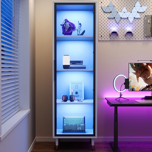 staronce Vitrine en verre 40 x 40 x 170 cm - Vitrine LED blanche avec verre teinté et éclairage à changement de couleur - Sur pied - Vitrine de collection pour salon, bibliothèque, armoire à vin