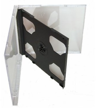 Tillmann Media – 50 Stück CD-Hüllen Jewelcase für 2 CD/DVD, Deckel und Rückenteil transparent, Tray schwarz