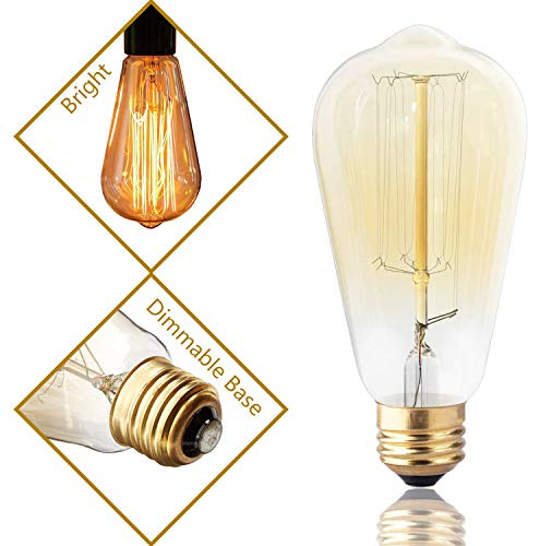 DSYJ for Edison Light Bulbs, Vintage 60 Watt Incandescent Light Bulbs E26 Base Dimmable Decorative Antique Filament Light Bulbs 252 Lumens, Ray Amber Warm 1 Pcs