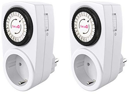 Garza - Temporizador analógico para interiores, juego de 2, enchufe programable, temporizador diario (24 h), máximo 3680 W, 16 a/ 230 V/50 Hz, blanco