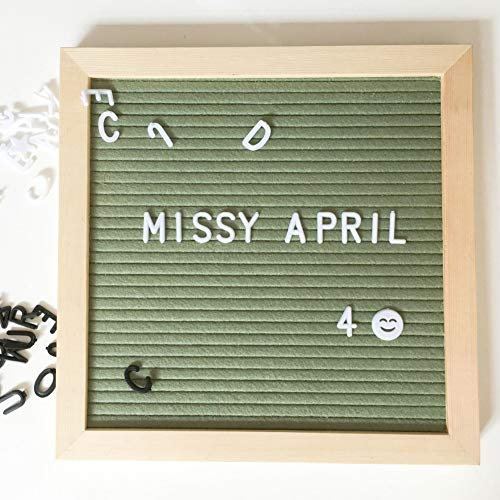 Gemini_mall Felt Letter Board 10x10 inch Retro Wood with 460 White and Black Letters & Numbers & Symbols Kids Word Board DIY Message Board Blackboard Memo Board for Home,Restaurant,Party,Wedding Green