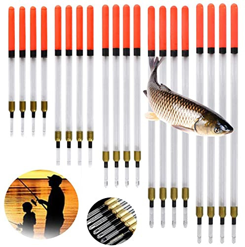 Fishing Floats 20pcs Fishing Tackle Clear Waggler Floats Straight Insert Fishing Floats Coarse Transparent Pipe Drift Loaded Coarse Tube Match Pleasure Lake Thin Thick Tips for Fishing Supplies 5 Size