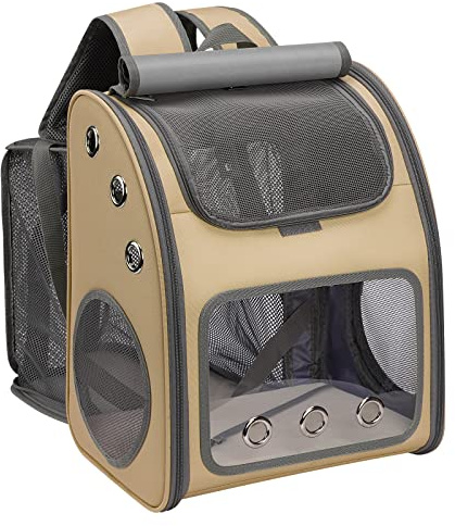 COVONO Expandable Pet Carrier Backpack for Cats, Dogs and Small Animals, Portable Pet Travel Carrier, Super Ventilated Design, Airline Approved, Ideal for Traveling/Hiking/Camping, Khaki