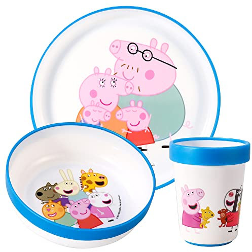 Peppa Pig 3pcs Reusable Bicolor Premium Kids Dinner Tableware Set Plate, Bowl & Tumbler, BPA Free