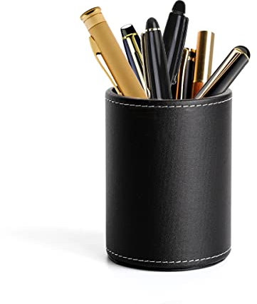 Stiftehalter Schwarz Rund Stifthalter aus Leder, Stifteköcher Stiftehalter Schreibtisch Stiftebecher Pencil Holder Stiftebehälter Leather Pen Holder Pen Stand Stiftebox Schwarz Stifthalter aus Leder