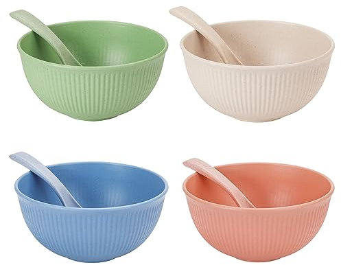CSYY Unbreakable Cereal Bowls, 26oz Large Picnic Bowls, 8Pcs Plastic Bowls and Spoon Set for Camping, 750ml Lightweight Serving Bowls, Salad Bowls, Dinner Bowl, Dessert Bowl Set for BBQ, Picnic