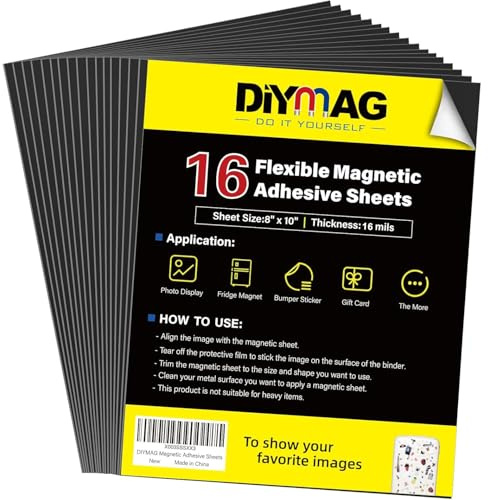 DIYMAG 16Pack Magnetic Adhesive Sheets, Magnetics Sheets with Adhesives Backing, 8x10 Inch Flexible Magnet for Crafts Photos and Die Storage Easy to Cut
