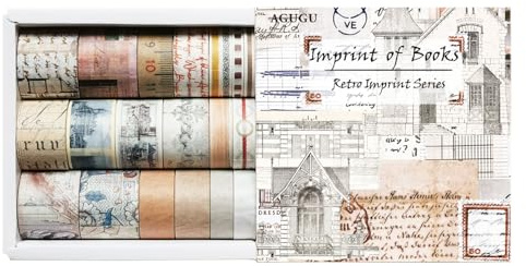 Bailinks Vintage Washi Tejpset för scrapbooking, 20 rullar dekorativ maskeringstejp flera mönster klippbok tejp klistermärken för gör-det-själv-hantverk kuldagböcker planerare