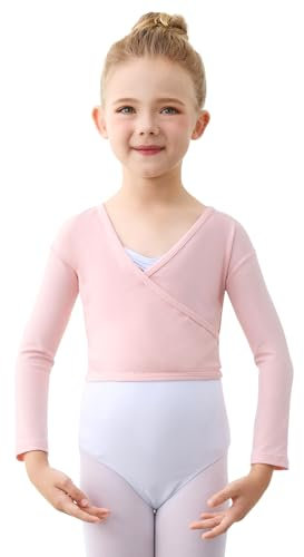boruizhen Kinder Ballett Wickeljacke Langarm Gymnastik Tanz Ballettjacke Mädchen Baumwoll Ballett Bolero für Mädchen Kinder Damen Rosa XL