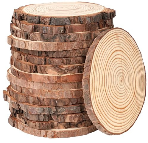 Winter Shore Unbehandelte Holzscheiben zum Basteln [16er-Pack] - Holzplatte Rund für Tafelaufsätze - Rustikale Holzscheiben Deko für Weihnachten, Herbst, Hochzeiten, Basteln & Malen - 12,5-14 x 1 cm