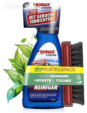 ADBL Innenraumreiniger Set 1L + chemicalworkz Bürste & Mikrofaser Tuch – Auto Innenraum Reiniger, Cockpitreiniger für Armaturen, Kunststoff, Polster & Scheiben – Cockpitpflege, Auto Reinigungsset