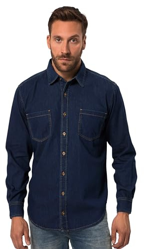 JP 1880 Camicia da Uomo, Taglie Forti, Taglia Grande, L-8XL, a Maniche Lunghe, Colletto Kent, vestibilità Moderna, Fino a 8 XL 822885, Blu Jeans Scuro, 3XL