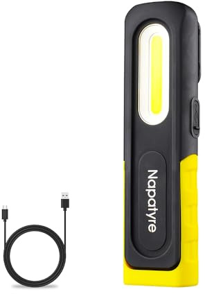 Napatyre Lampe torche LED rechargeable, 800 lumens, lampe d'inspection 3 modes, lampe torche magnétique avec support pivotant à 180° et crochet de suspension, lampe de travail portable rechargeable