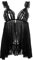 KFLY Women’s Lingerie Set Open Front Mesh Babydoll Sleepwear Sexy Teddy V Neck Lace Trim Negligee Chemise for Christmas Honeymoon (Black, One Size)