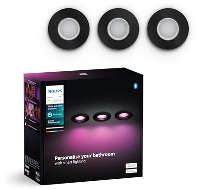 Philips Hue White & Color Ambiance Xamento recessed spotlights 3-Pack, dimmable Bathroom Lights for Hue Lighting System with 16 Million Colours, Intelligent Light Control via Voice and app, Black