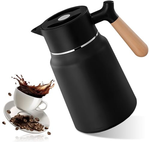 Pichet Isotherme 1,5 L, Carafe à Café Thermique, Carafe Thermique, Thermos, Théière Thermique Avec Poignée Aspect Bois Pour Thé, Café, Lait