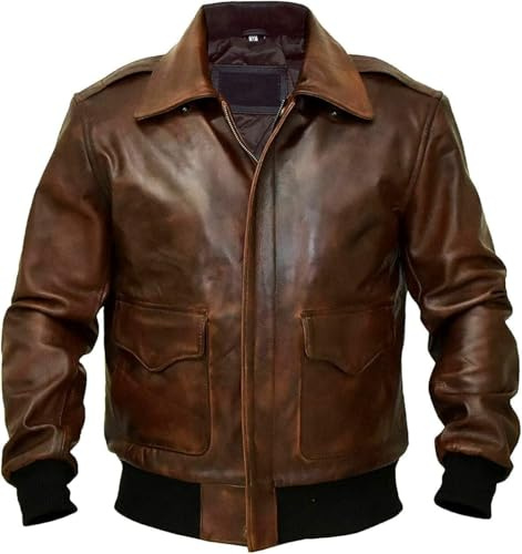 Hide & Seek Authentic A2 Military Aviator Bomber Pilot WWII Leather Jacket for Men’s (Tan L)