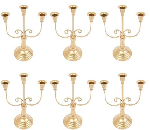 6 PCS Eisen Retro Kerzenhalter 3 Arme Tisch Kerzenhalter Kerzenständer für Hochzeiten, Verlobungen, Weihnachten Party Dekoration Kerzenständer (Gold)