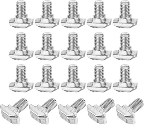 sourcing map 20Pcs T Slot Drop-in Bolt, M8 x 16mm T-Slot Bolts 304 Stainless Steel T Shape Stud Sliding Screw Hammer Head T-Bolt for Standard 4545 Series Aluminum Profile