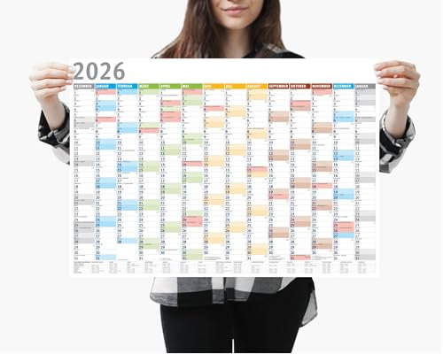 Din A2 Wandkalender für 2026, 14 Monate, Jahreskalender Monatsübersicht, (59,4 cm x 42 cm),Planer Termine, bspw. für Büro, Zuhause, Jahresplaner, Monatsplaner, Familienkalender, Kalender gefaltet