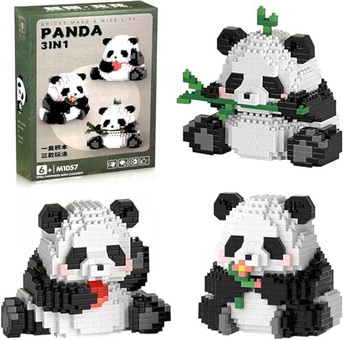 KBIBCK 3 In1 Panda Bausteine Set, Mini Bausteine Panda, Niedlich Pandas Bricks, PandaKlemmbausteine, Klemmbausteine Tiere Set, Tier Building Block Sets, Geschenke für Erwachsene Kinder ab 6+ Jahre