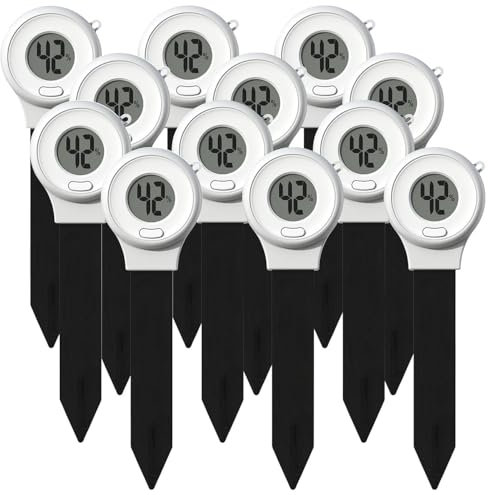 Royal Gardineer Pflanzenwassermonitore: 12er-Set Digitale Boden-Feuchtigkeitsmessgeräte für Pflanzen, LCD (LCD-Bodenfeuchtigkeits-Messer, Boden Hydrometer)