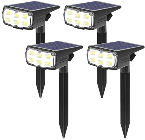 GOLUMUP Luci Solari da Esterno, 36 LED Faretti Solari da Giardino, Cortile, Sentiero, Piscina e Campeggio Impermeabile IP67 (Bianco Freddo, 4)