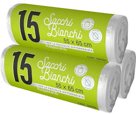 180 Sacchetti Spazzatura - BIODEGRADABILI- MISURA: 55x65 cm - con Manici | Sacchetti Immondizia da 40L, Trasparenti per Raccolta Differenziata | Buste Anti Umidità, Plastica Riciclata, Trasparenti