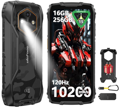 Ulefone RugKing 4 Pro Outdoor Handy Android 15 AI Rugged Smartphone, 10200mAh Akku 16GB+256GB/SD-2TB, Octa-Core 48MP 6.56 Zoll 120Hz, 120LM Super-Fackel/3 Kartenfächer/IP68/IP69K/OTG/NFC/GPS Schwarz