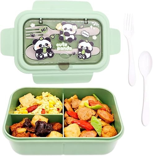 WFKKMEQ Panda Scatole Bento, Panda Porta Pranzo Lunch Box con Posate Schiscetta Pranzo con Scomparti Bento Box Studente Portapranzo Portatile per Picnic Uffici Scuola
