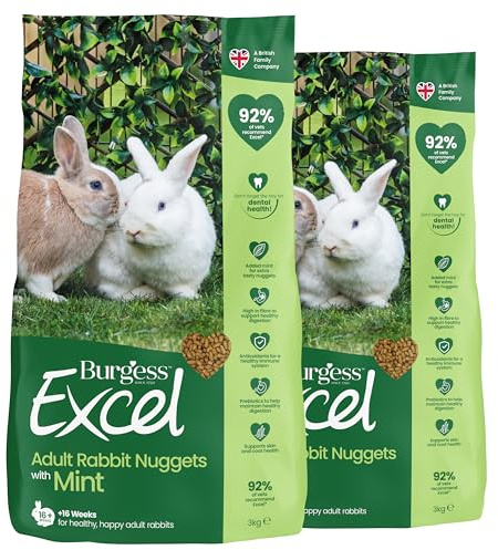 Burgess Excel Adult Rabbit Food with Mint, 6kg – Rabbit Nuggets for Adult Rabbits – High Fibre, Mint Pellets (Pack of 2)