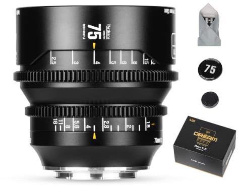 7artisans 75mm T1.5 Dream Series Manual Focus Full-Frame Large Aperture Prime Cine Lens Compatible for Canon EOS R, RED, R3, R5, R6, R7, R10, RP, Black