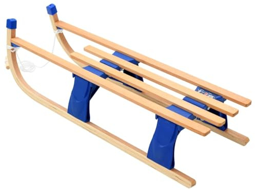 Trineo plegable de madera de 110 cm con corredores de metal, cuerda de tracción, plegable, robusto diseño de madera de plástico para niños y adultos, para exteriores, invierno, nieve, trineo divertido