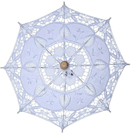 Blommigt paraply bröllop paraply spets bröllop broderat brudparaply bomull vit beige för fotografidekoration (vit 2)