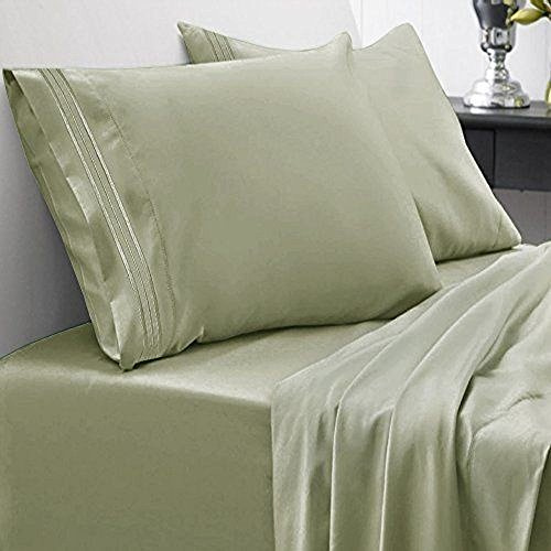 Sweet Home Collection Luxury Bedding Set with Flat, Fitted Sheet, 2 Pillow Cases, Microfiber, Sage, Queen