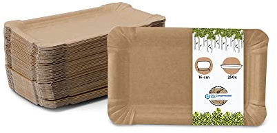 BIOZOYG 250 Pappteller eckig braun 10x16 cm | Nachhaltig, Robust & Recyclebar | Einwegteller für Geburtstage, Grillfeiern & Partys | Nachhaltige Forstwirtschaft | Disposable Plates