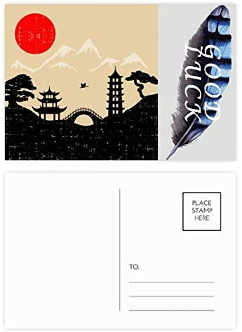 Japón Negro Blanco Rojo Amarillo Templo Lucky Feather Postal Set Gracias Tarjeta Correo Lado 20pcs